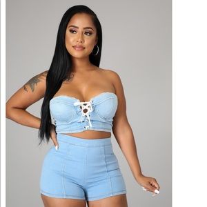 Two piece set,Tube top Padded cups Lace up detail
